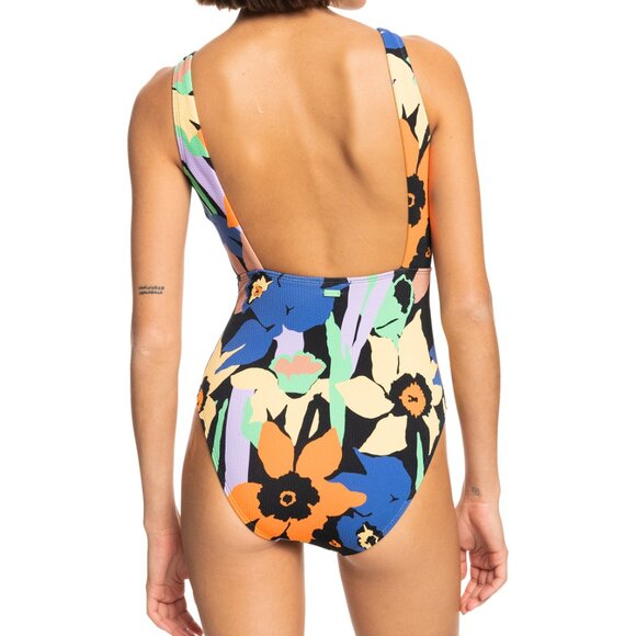 Roxy Color Jam Cutout One-Piece Swimsuit Black Anthracite Flower Jammin XS - Picture 8 of 16